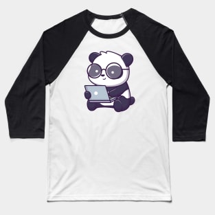 Cute panda working on laptop Baseball T-Shirt